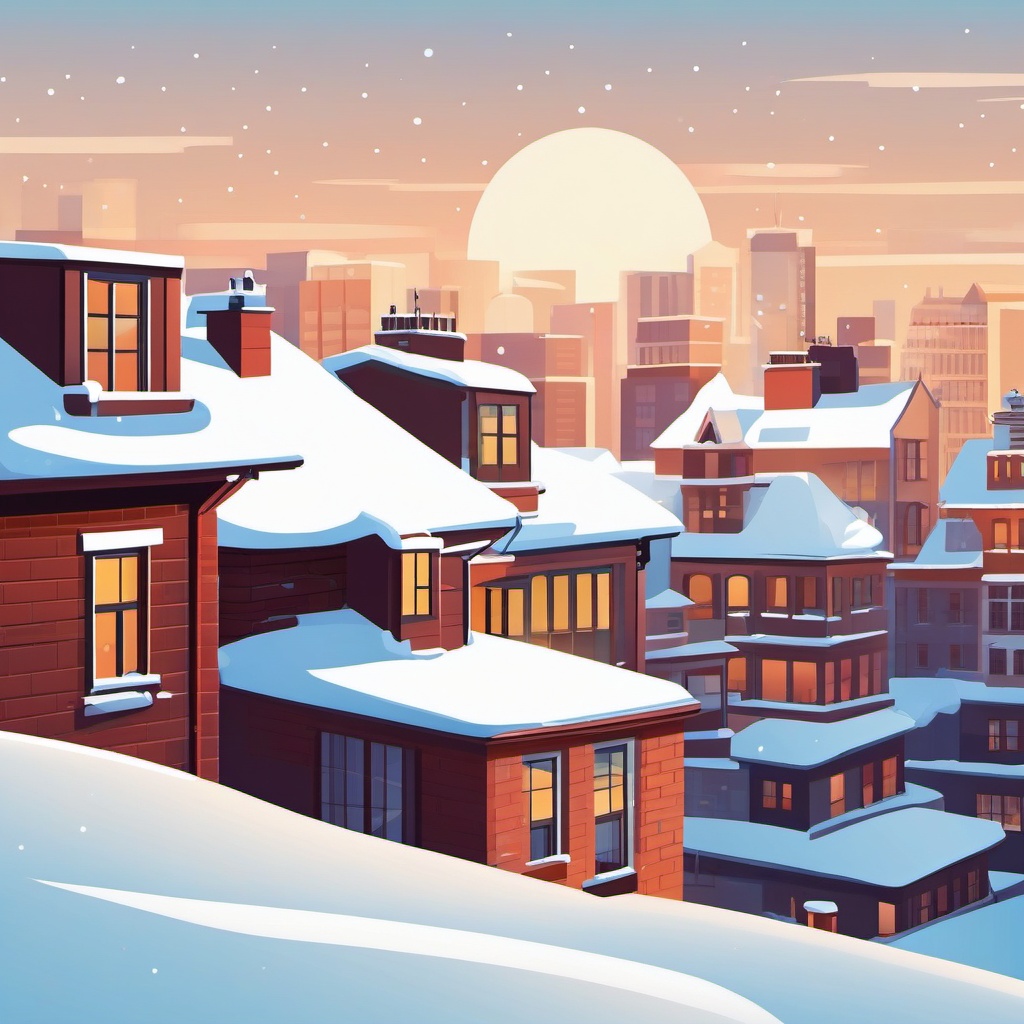 Snowy Rooftop Scene clipart - Snow-covered rooftop on a sunny day, ,vector color clipart,minimal