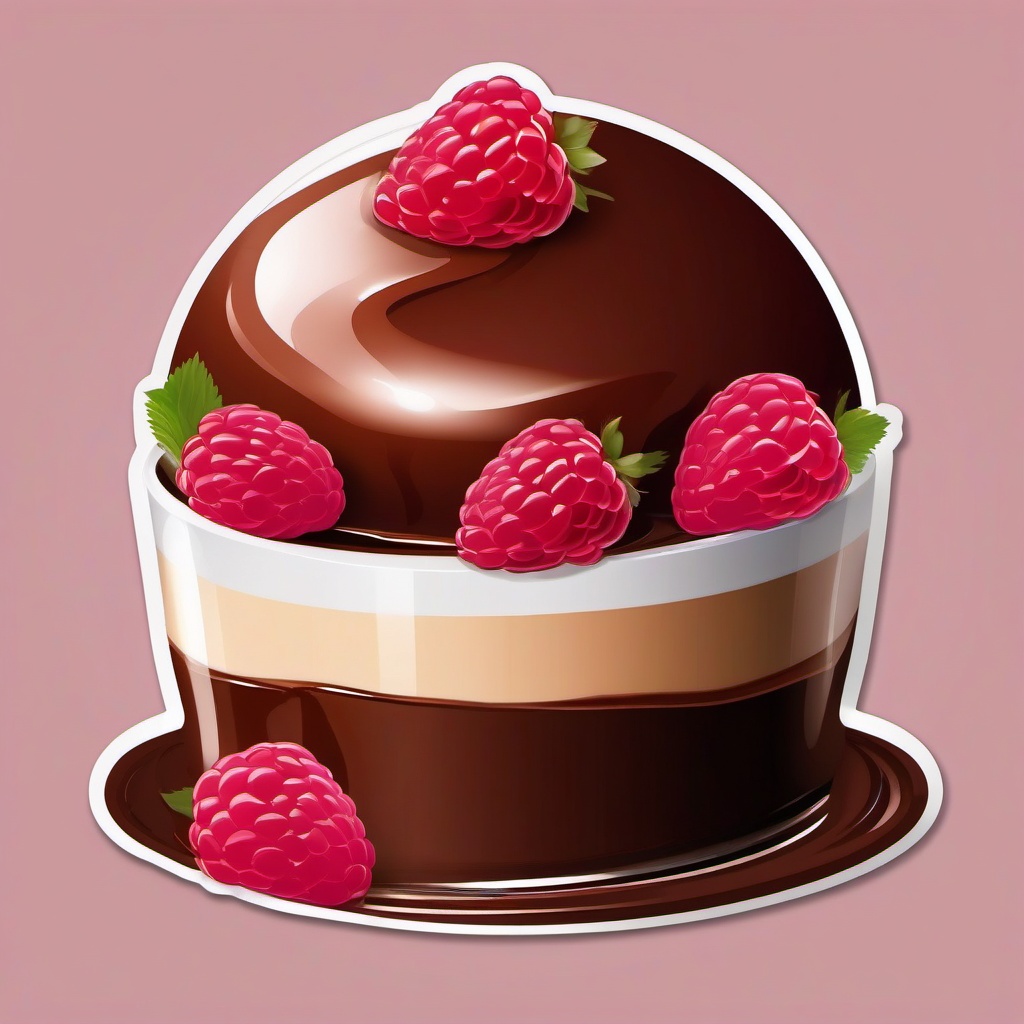 Raspberry Chocolate Mousse Dome sticker- Raspberry coulis and chocolate mousse encased in a glossy chocolate dome. A visually stunning and indulgent dessert., , color sticker vector art