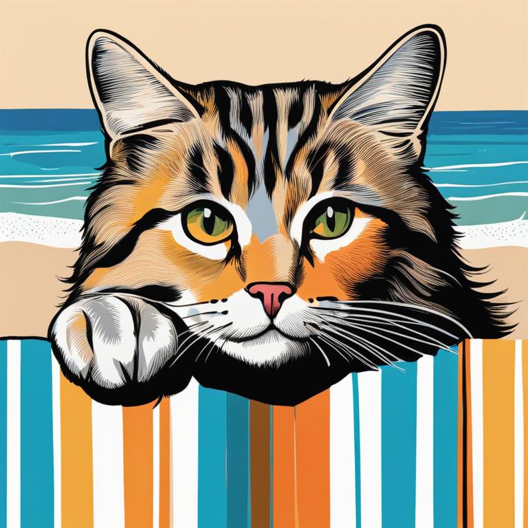 drawing of a cat on a beach