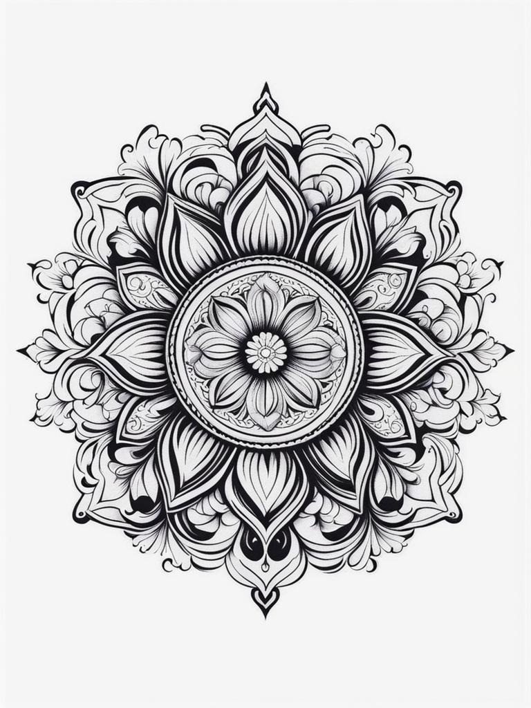 Rosette tattoo, Artistic tattoos featuring a rosette design. , color tattoo design, clean white background