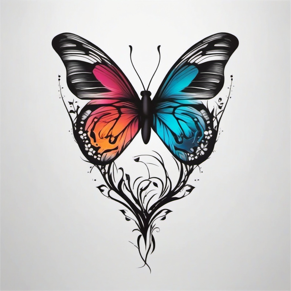 butterfly tattoo heart  simple color tattoo,white background,minimal