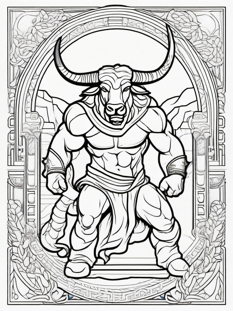 Minotaur Coloring Pages - Half Man, Half Bull Labyrinth Beast  minimal black outline printable sheet, coloring page