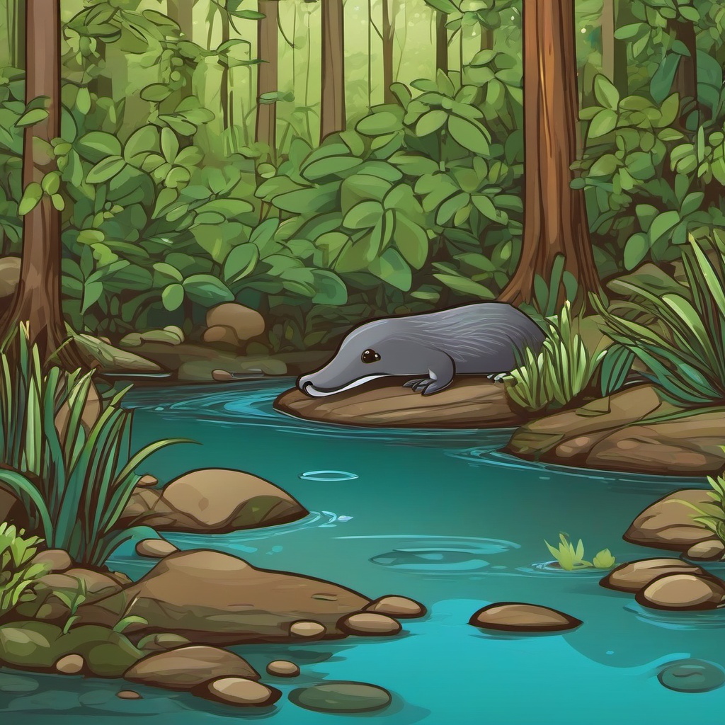 Cute Platypus in a Hidden Creek  clipart, simple