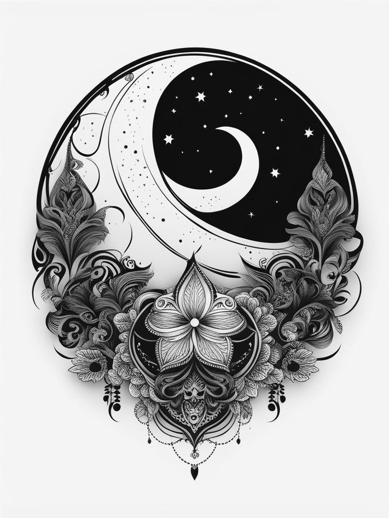 moon tattoo black and white design 