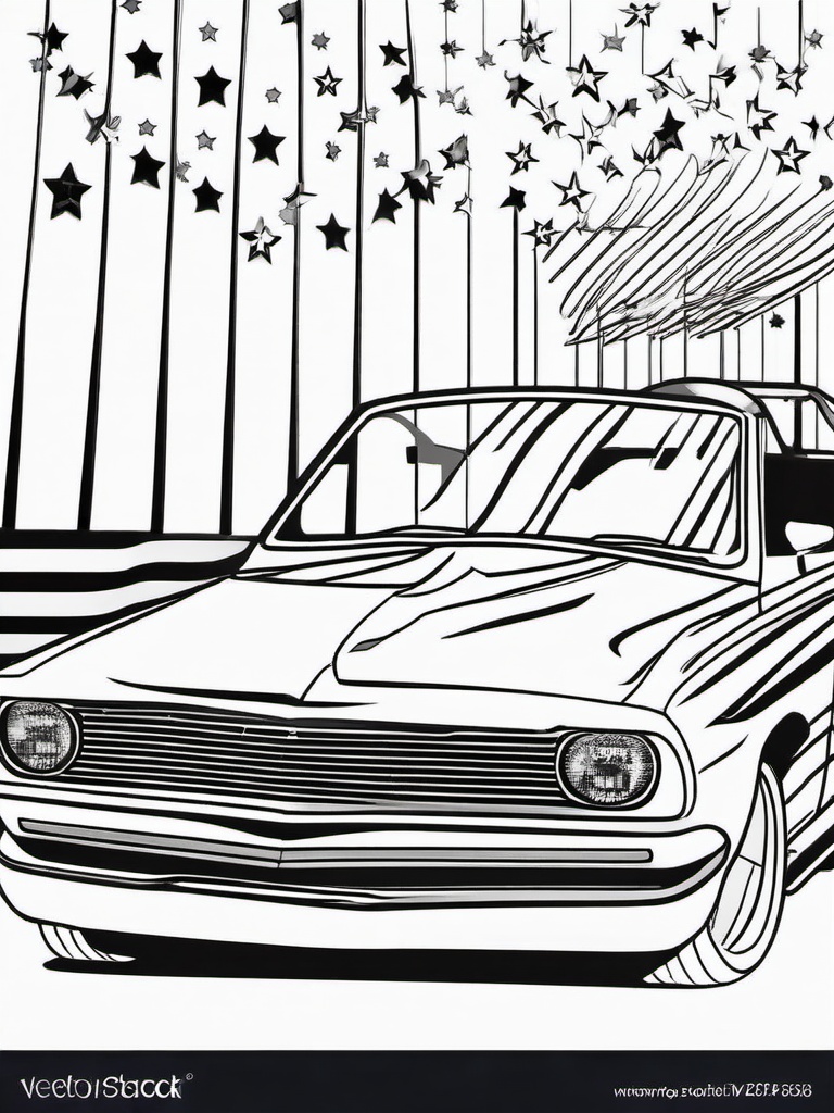 Car with Stars and Stripes Coloring Pages - Patriotic Car Ready to Celebrate  minimal black outline printable sheet, coloring page