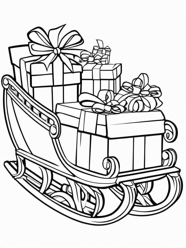 Santa in Sleigh with Presents Coloring Pages - Sleigh Overflowing with Christmas Gifts  minimal black outline printable sheet, coloring page