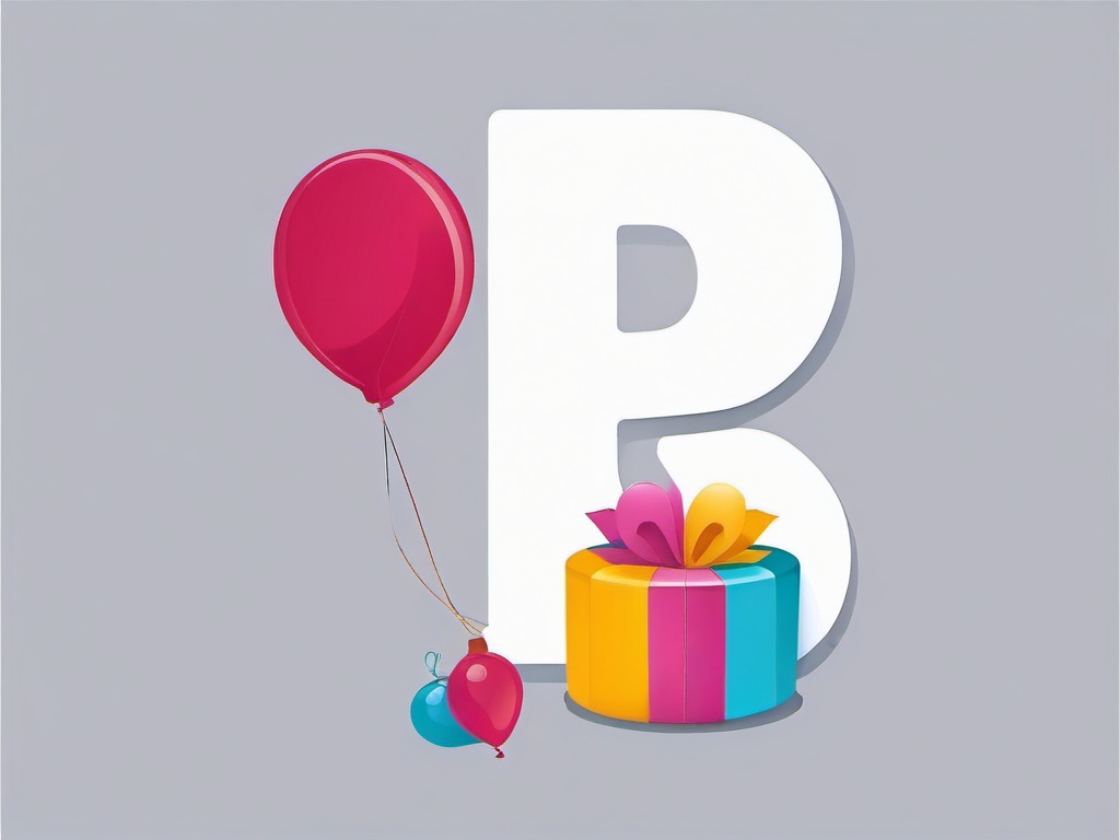 Letter 'B' with a balloon tied to it clipart.  vector style illustration, white background