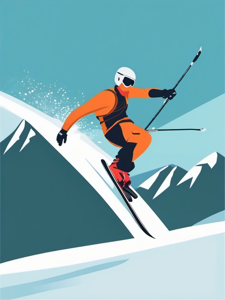 Freestyle Skiing Flip Clipart - Freestyle skiers performing a stylish flip in the air.  color vector clipart, minimal style