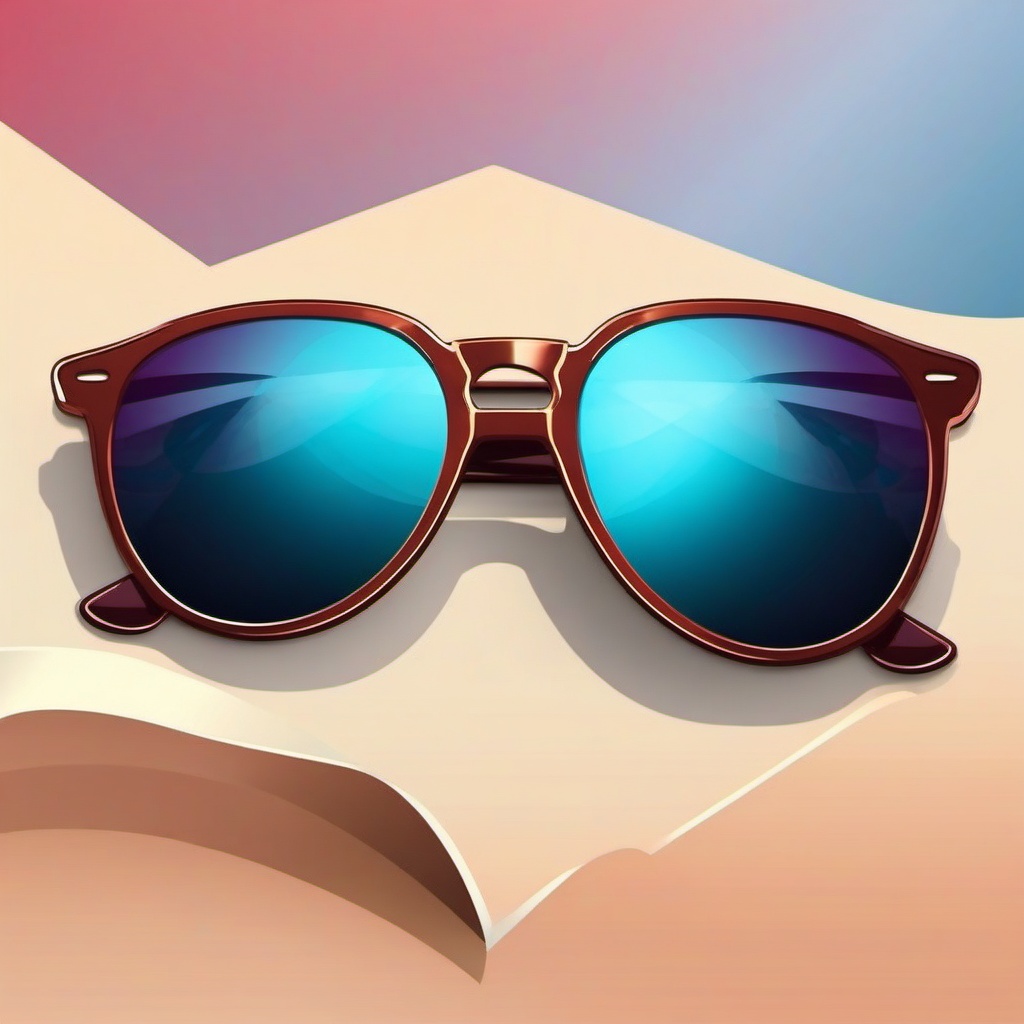 Sunglasses Reflection Sticker - Sunglasses with a reflected scene, ,vector color sticker art,minimal