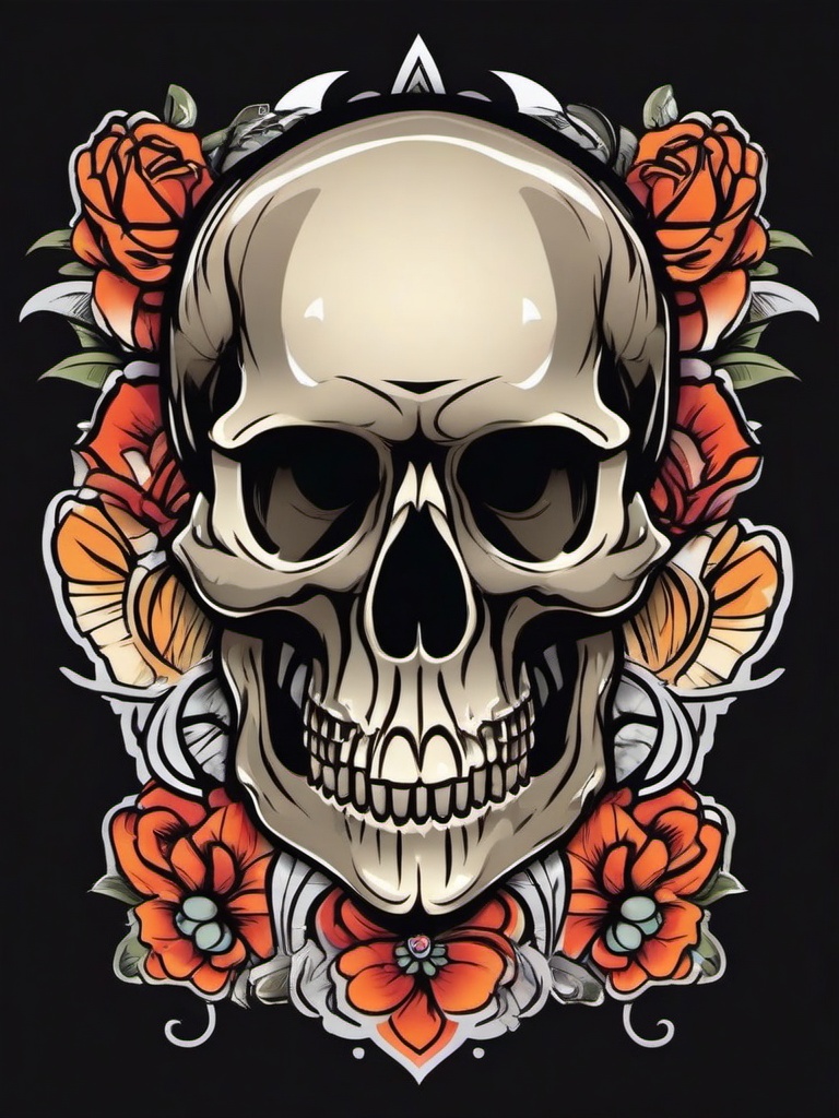 cartoon skull tattoo  simple vector color tattoo