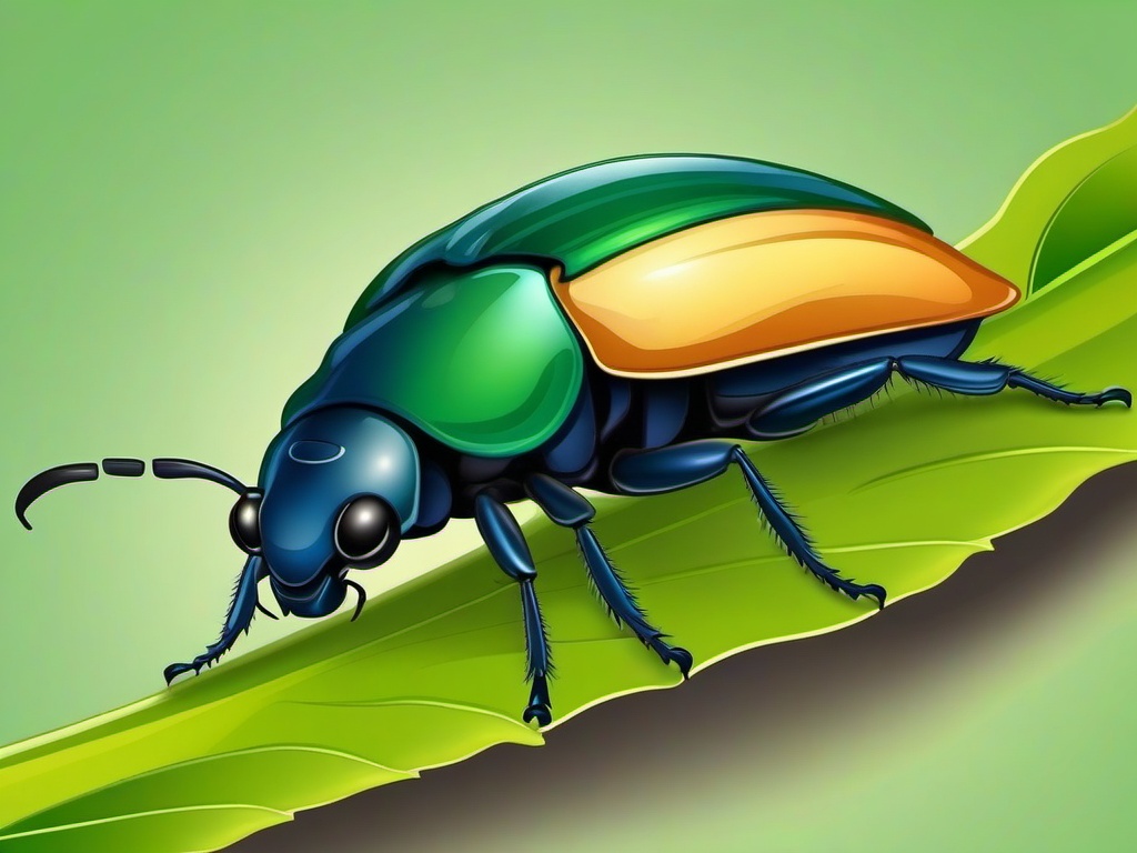 Beetle Cartoon - Cartoon of beetle crawling on a leaf  