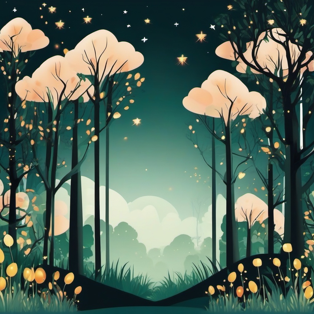 Enchanted Forest Clipart - An enchanted forest with ancient trees and glowing fireflies, a realm of magic and wonder.  color clipart, minimalist, vector art, 