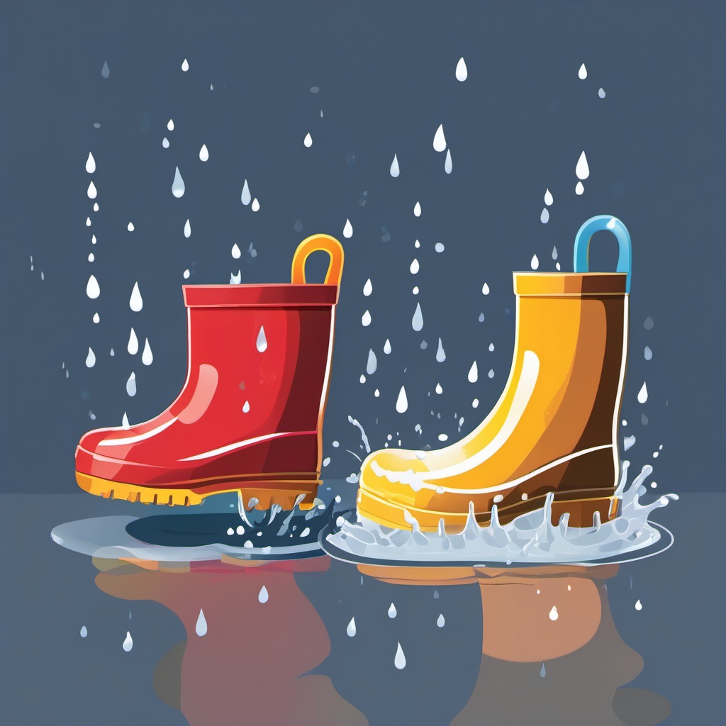 Rain Boots and Puddles clipart - Splashing in puddles, ,vector color clipart,minimal