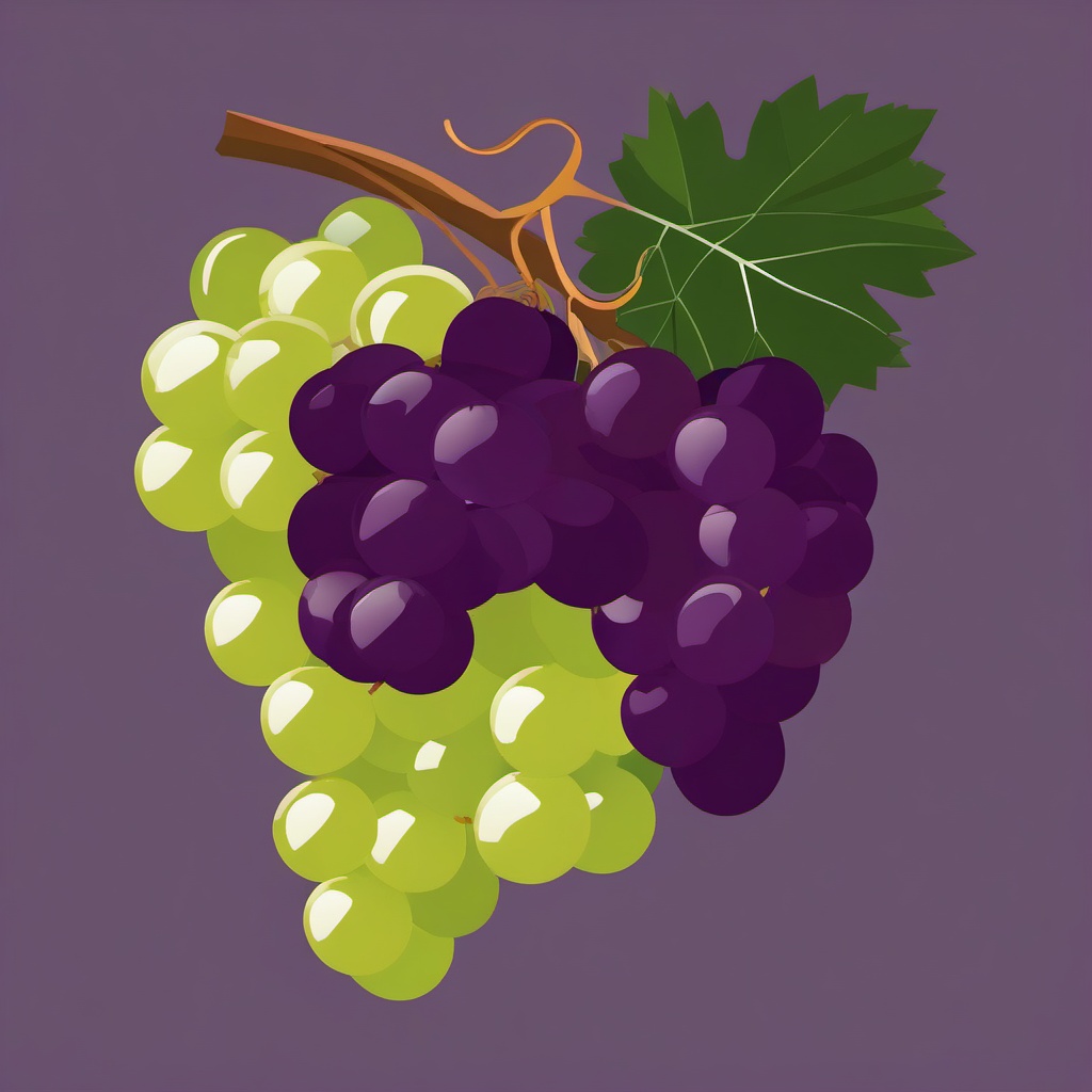 Grape Bunch Clipart - Bunch of plump grapes on the vine.  color vector clipart, minimal style