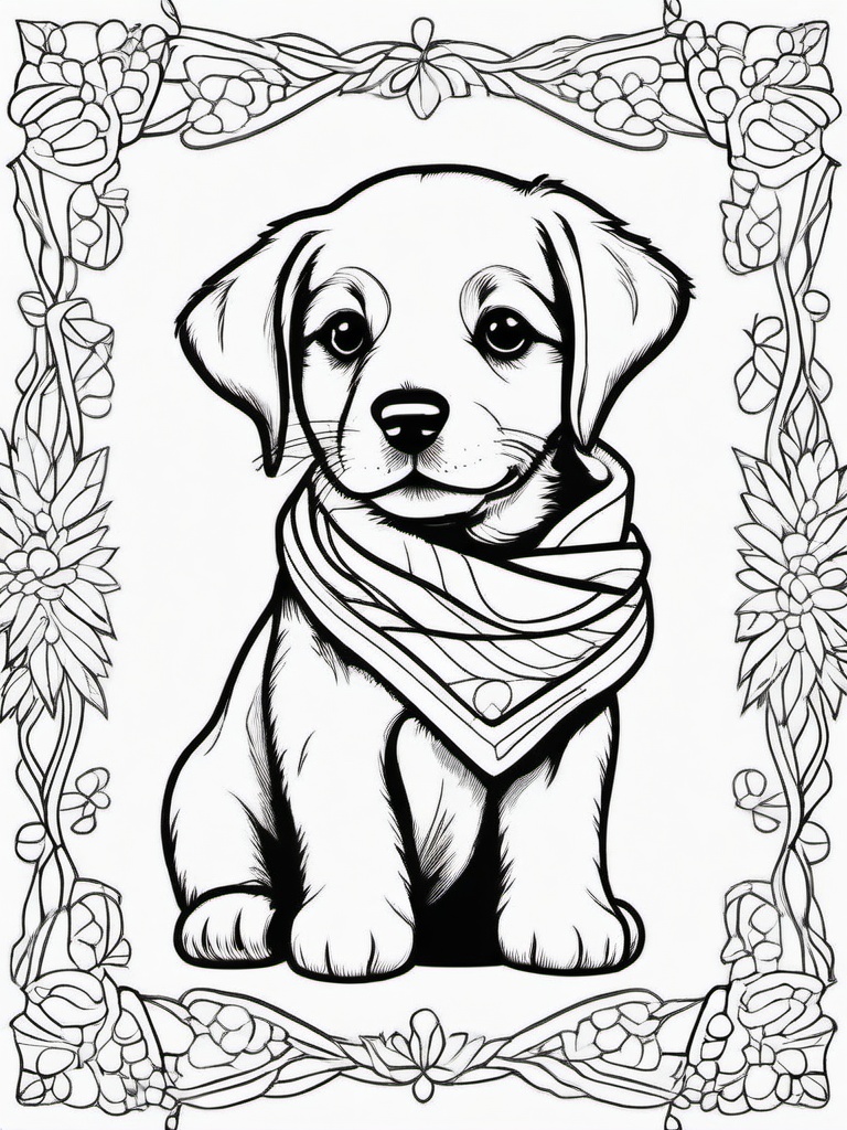 Puppy with a Scarf Coloring Pages - Cozy Puppy Ready for Winter  minimal black outline printable sheet, coloring page