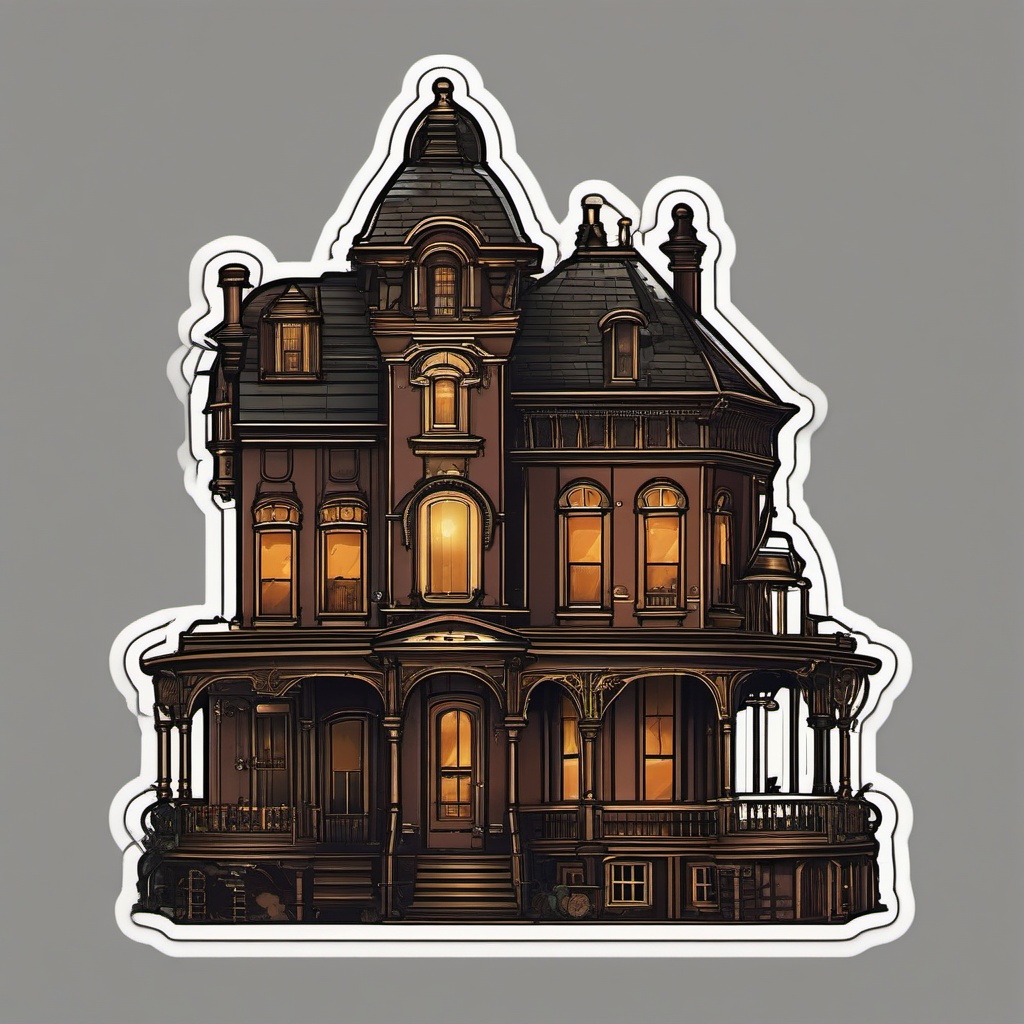 Victorian Steampunk House Sticker - Celebrate the whimsical and industrial aesthetics of a Victorian steampunk house with this unique sticker, , sticker vector art, minimalist design