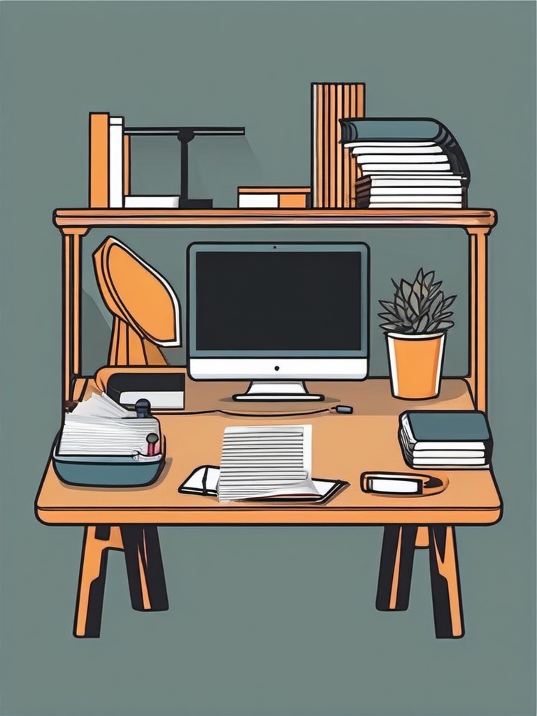 Desk Sticker - Organizing tasks and study sessions at the sturdy and spacious desk, , sticker vector art, minimalist design