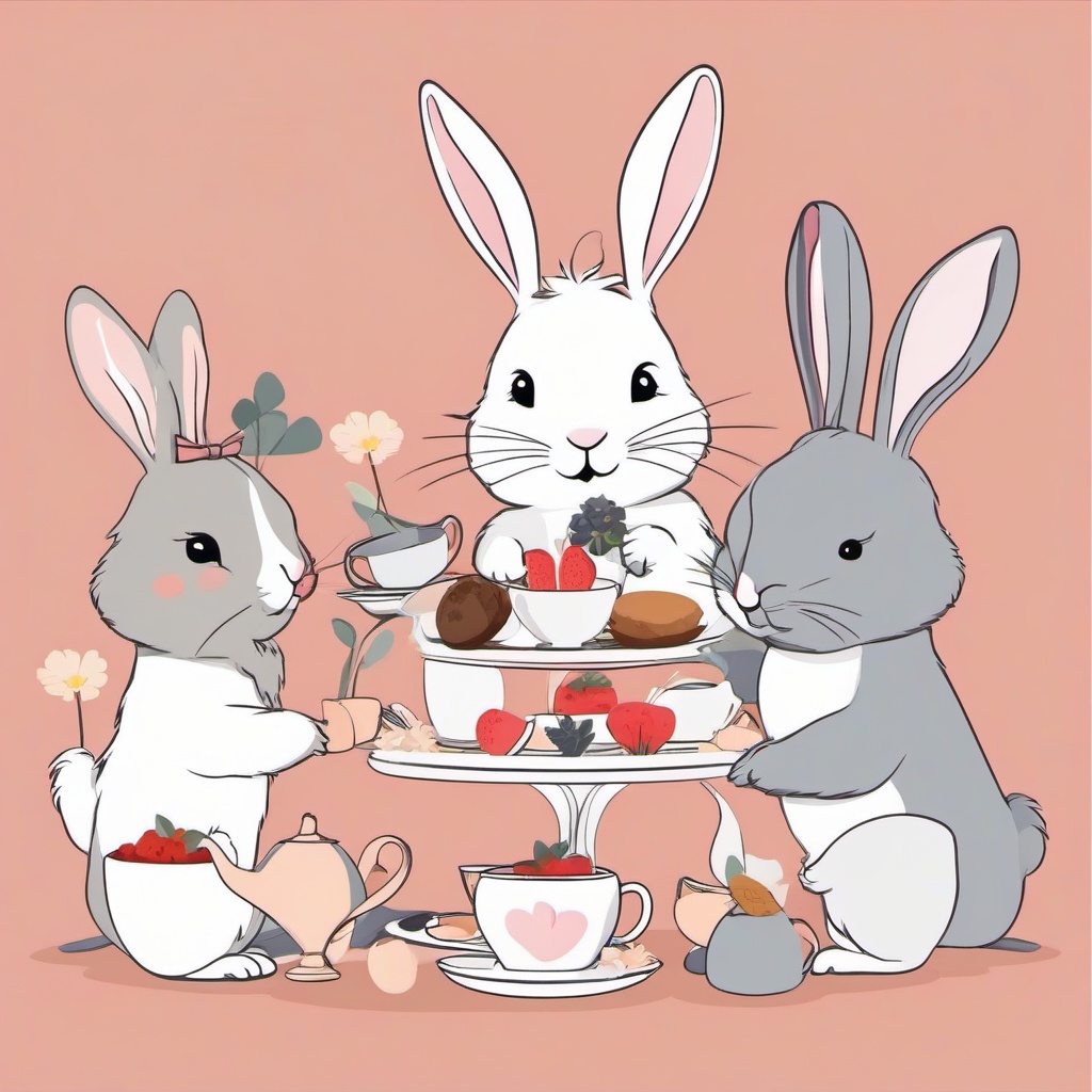 Rabbit clipart - rabbit friends having a tea party  color,minimalist,vector clipart