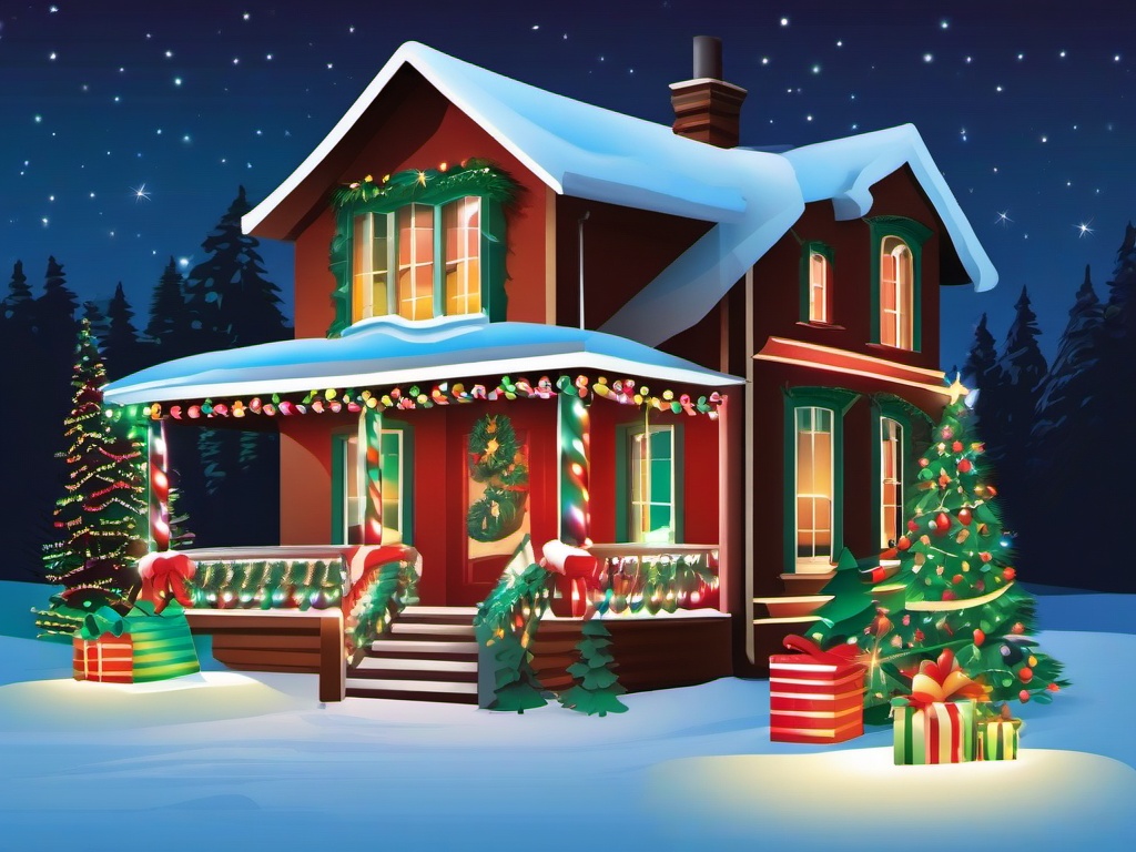 Happy Holidays clipart - holiday lights decorating a house  