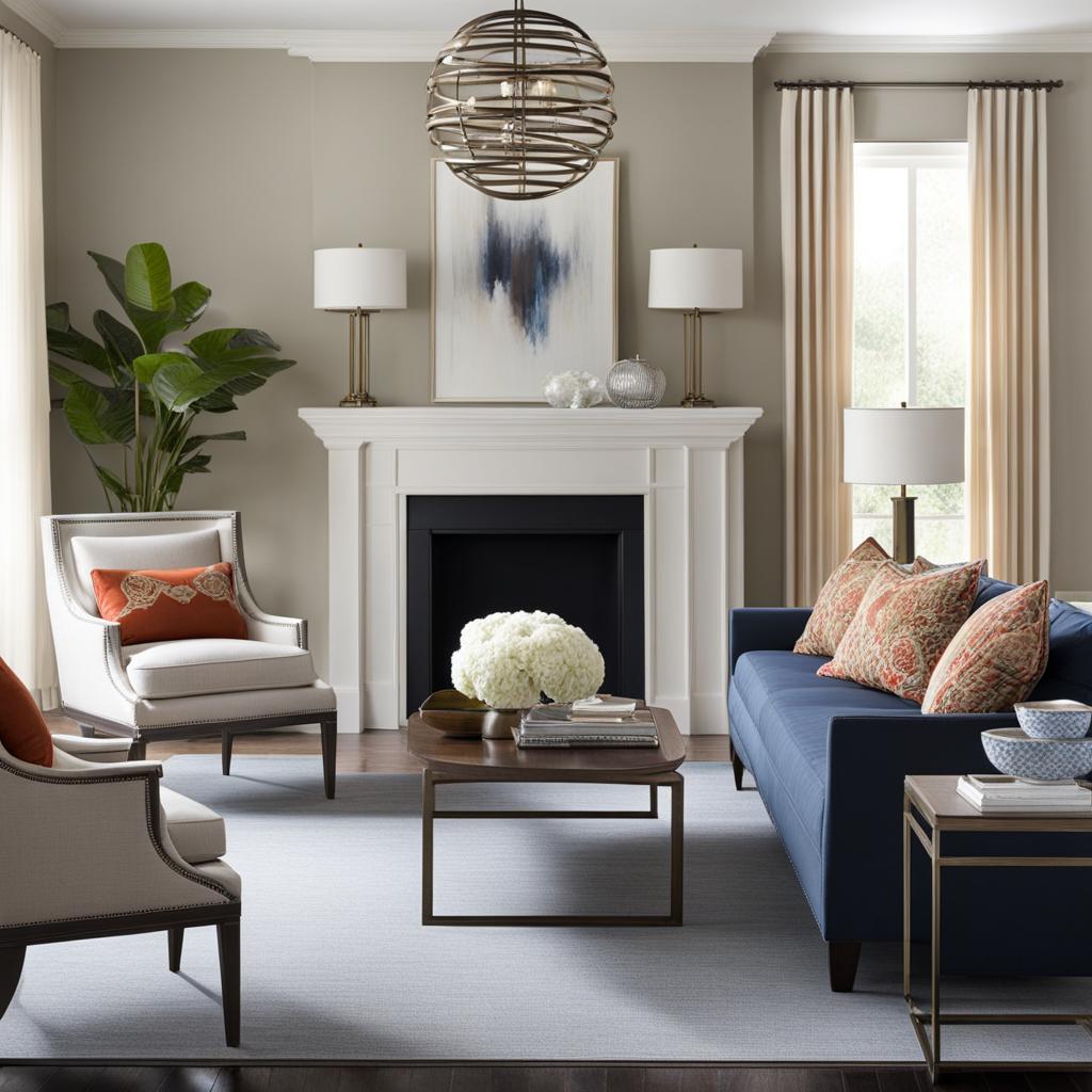 transitional living room with a blend of modern and traditional furnishings. 