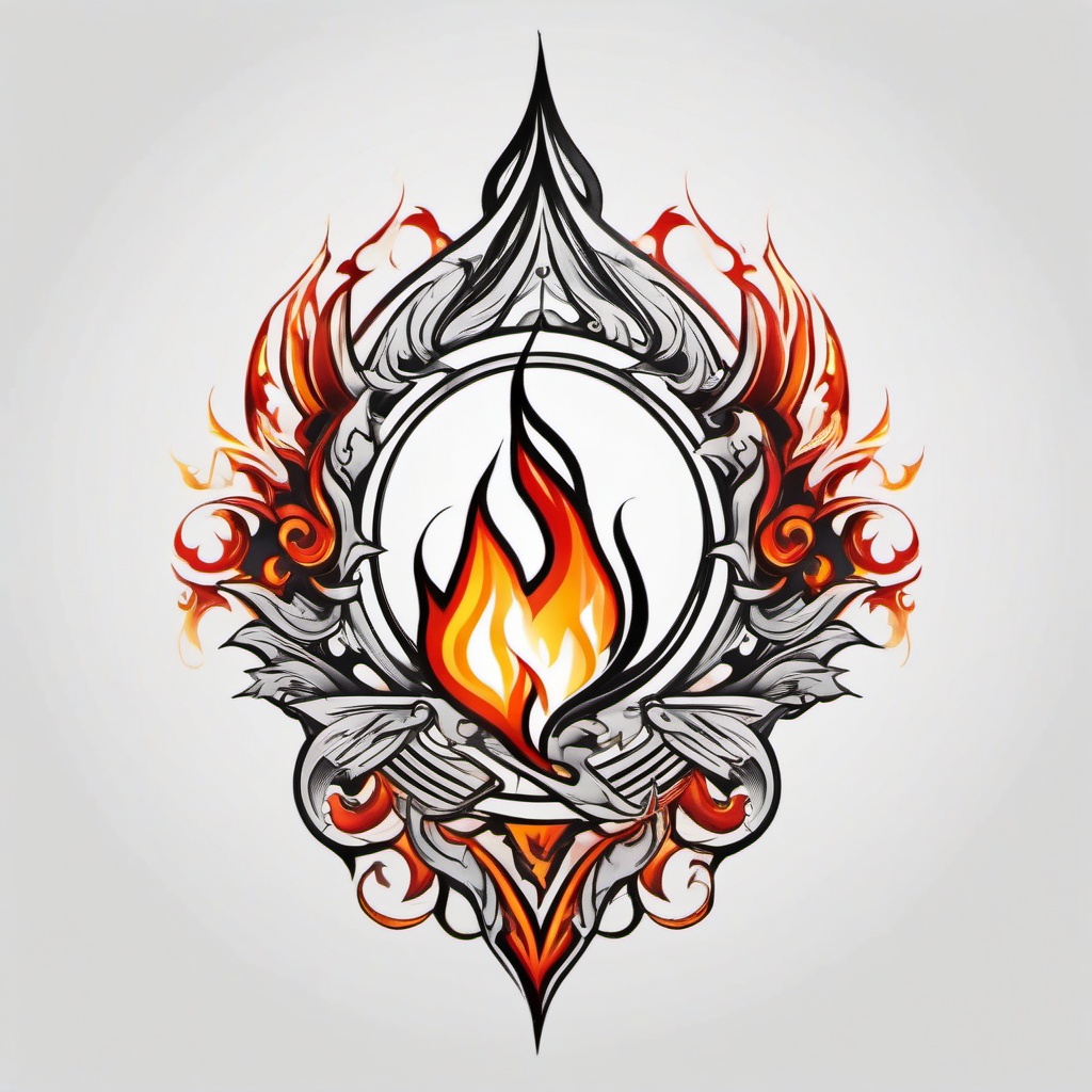 fire element symbol tattoo  simple color tattoo,white background