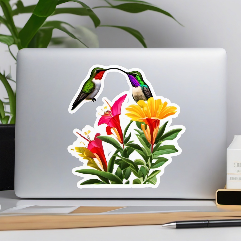 Hummingbirds Sipping Nectar Emoji Sticker - Tiny wonders in vibrant gardens, , sticker vector art, minimalist design