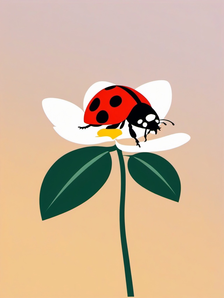 Radiant Ladybug on Petal Clip Art - Radiant ladybug perched on a flower petal,  color vector clipart, minimal style