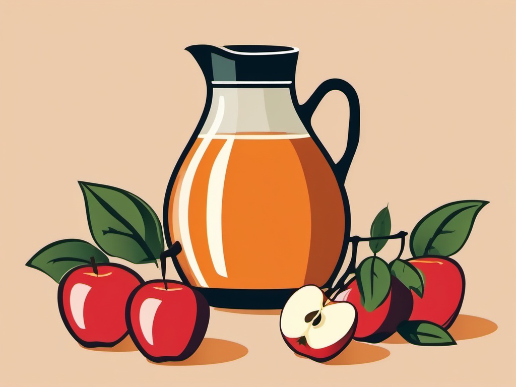 Apple Cider Jug Clipart - A jug of fresh apple cider with apples around.  color vector clipart, minimal style