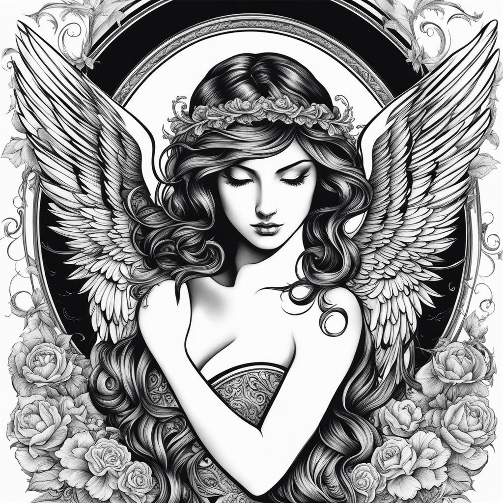 guardian angel tattoo black and white design 