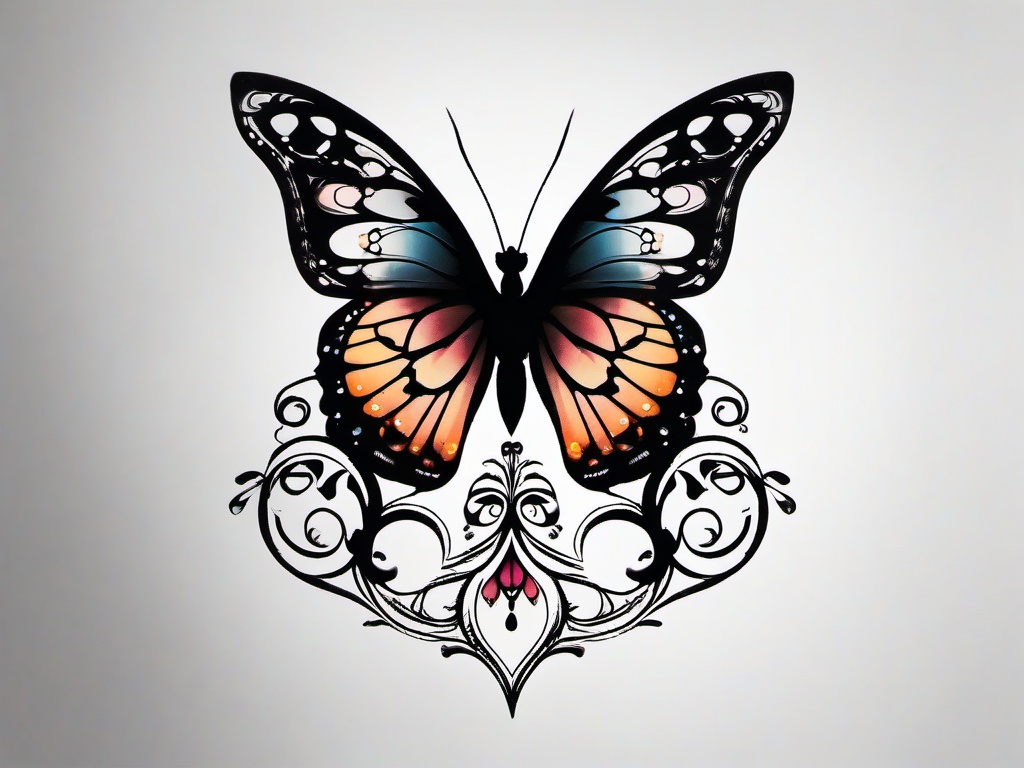 butterfly chandelier tattoo  simple color tattoo, minimal, white background