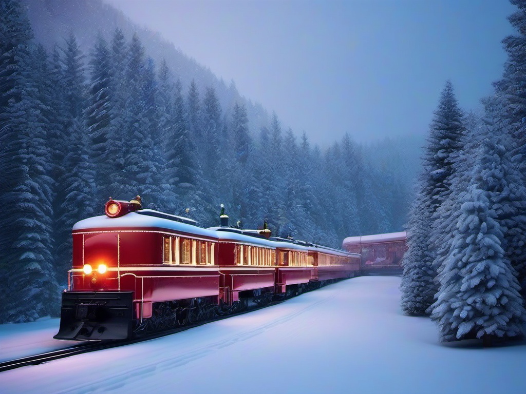 Christmas wallpaper - Holiday train passing through a snow-covered forest  aesthetic background wallpaper