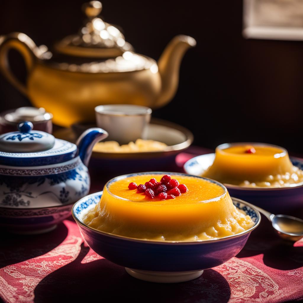 sutlac, turkish rice pudding, relished at a serene tea ceremony in cappadocia. 