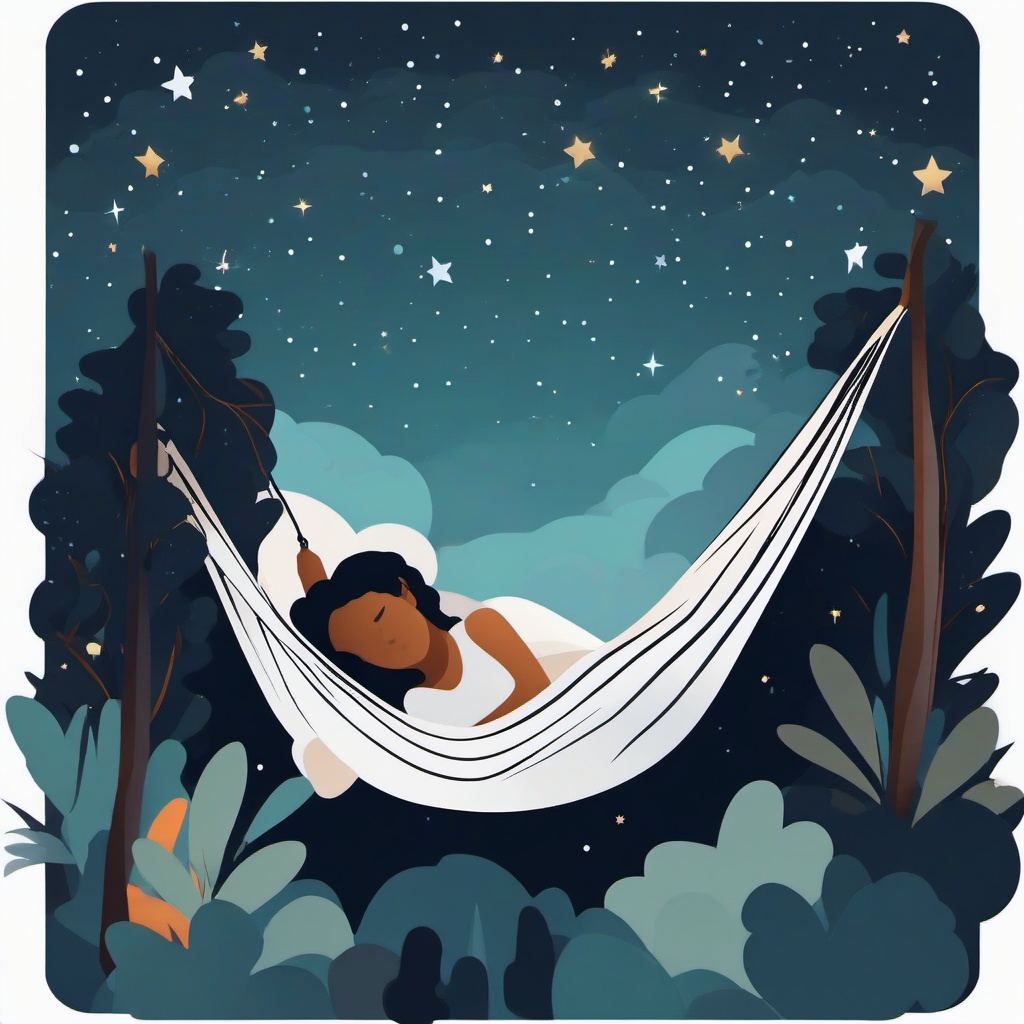 Sleep clipart - person in a hammock under the stars  color,minimalist,vector clipart