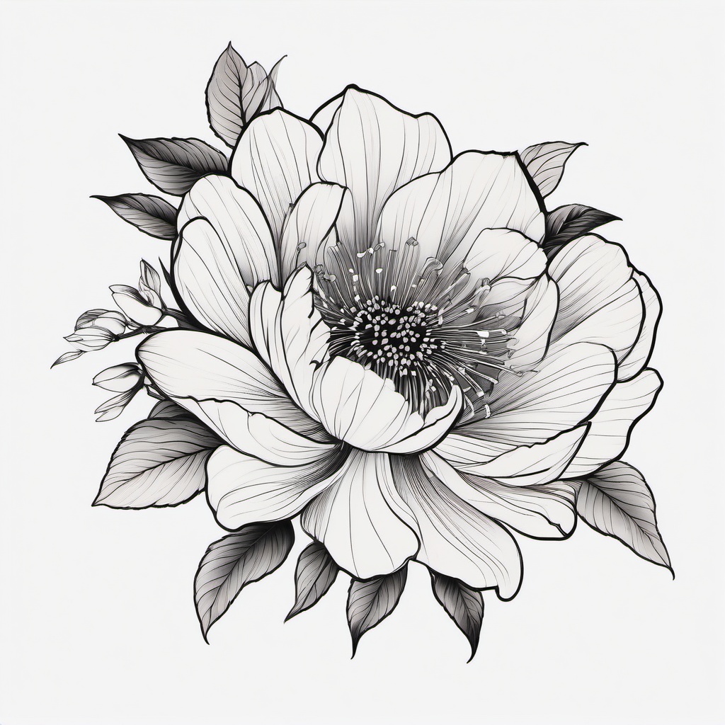 Black and White Japanese Flower Tattoo - Black and white Japanese flower tattoo.  simple color tattoo,white background,minimal