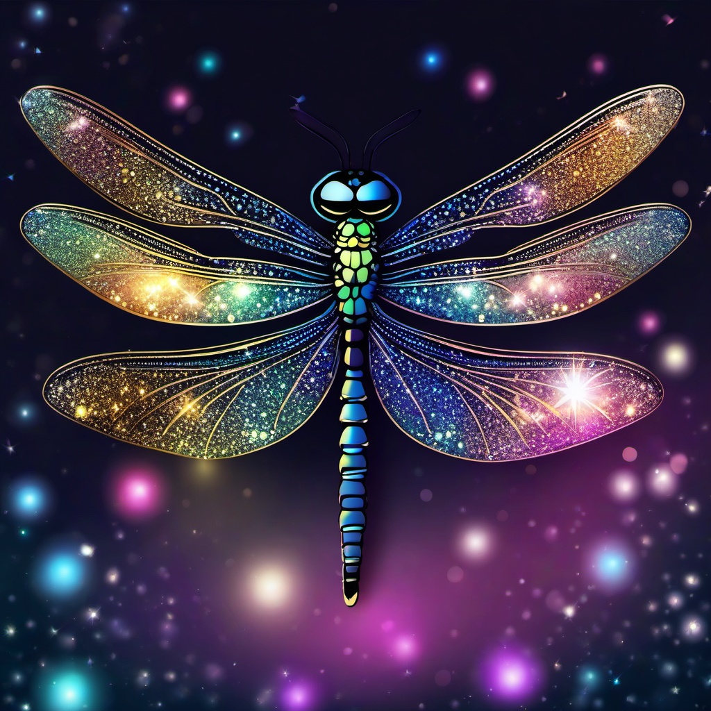 Magical dragonfly surrounded by sparkles clipart.  