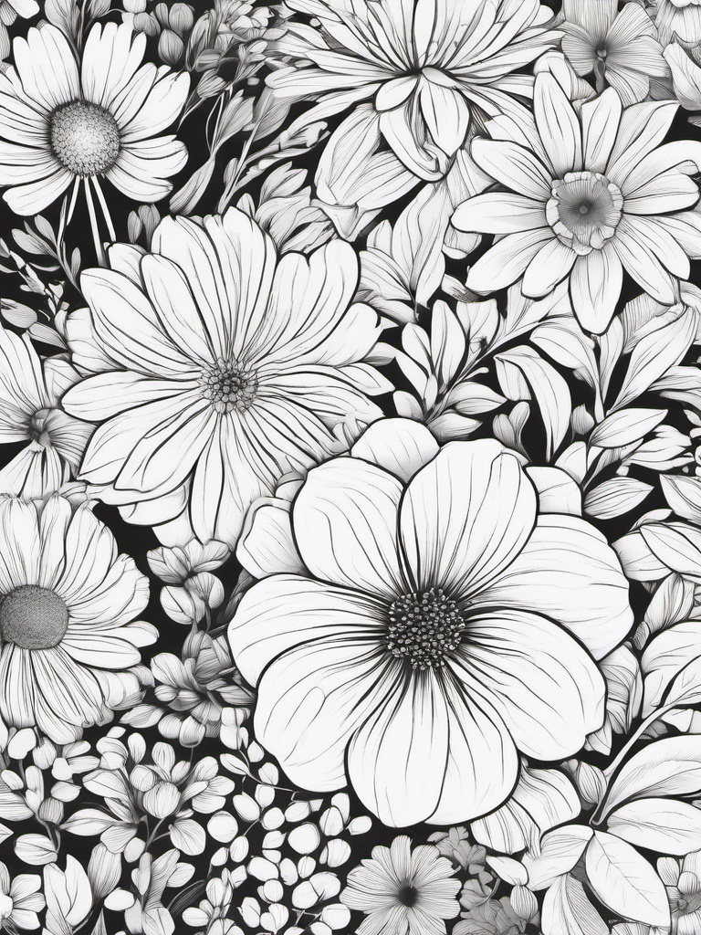 Floral Garden Flowers - A mix of blooms for vibrant gardens.  outling,coloring pages,black and white