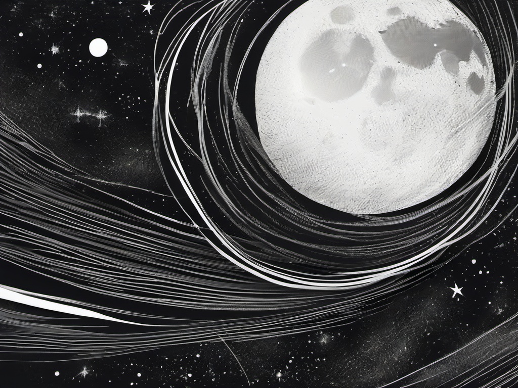 drawing of a moon in space  minimal rough sketch scribbles,doodles,black and white