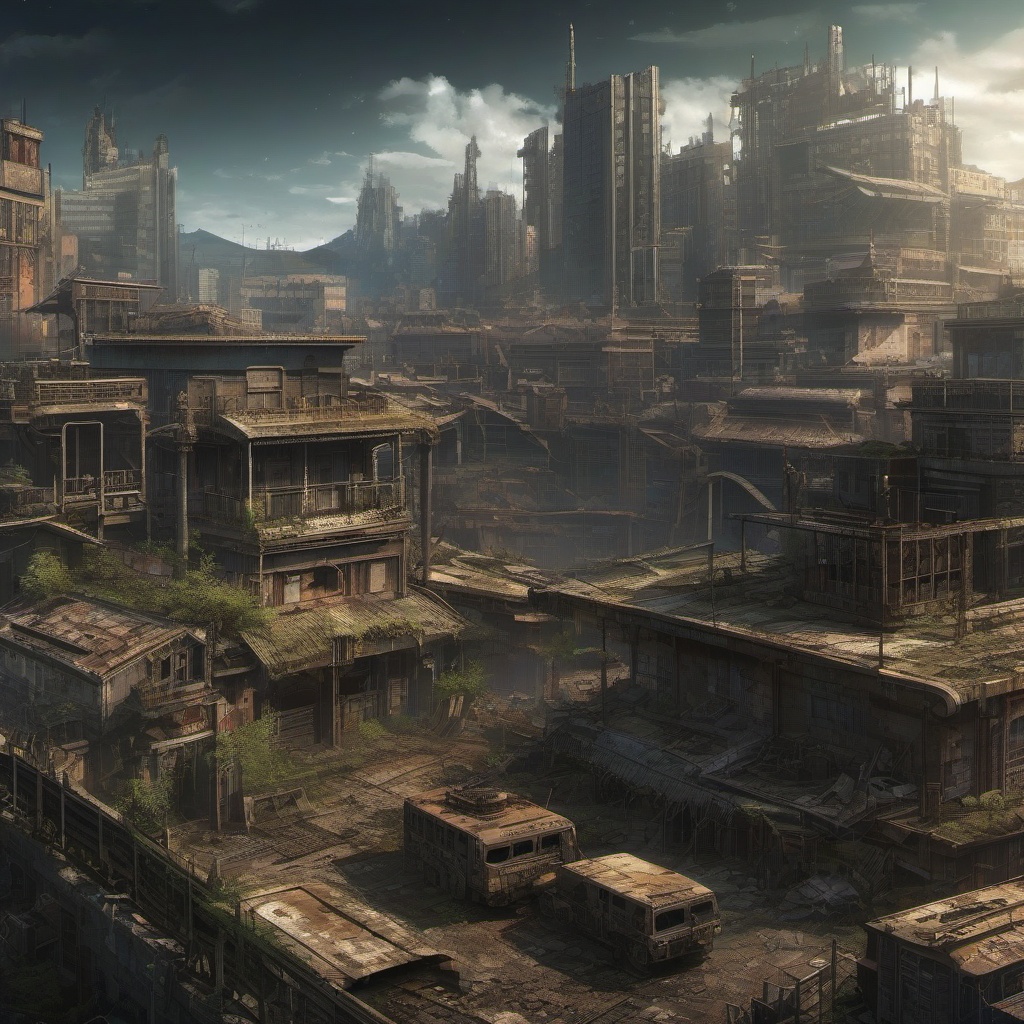 Post-Apocalyptic World Anime Background intricate details, patterns, wallpaper photo