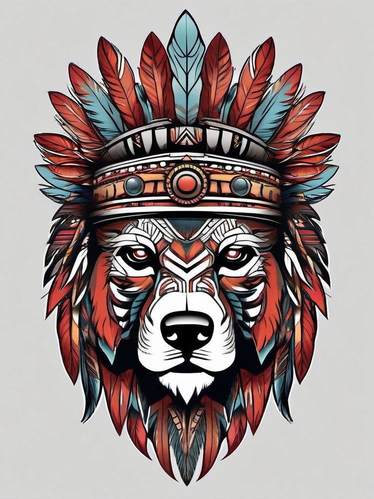 warrior bear headdress tattoo  simple vector color tattoo