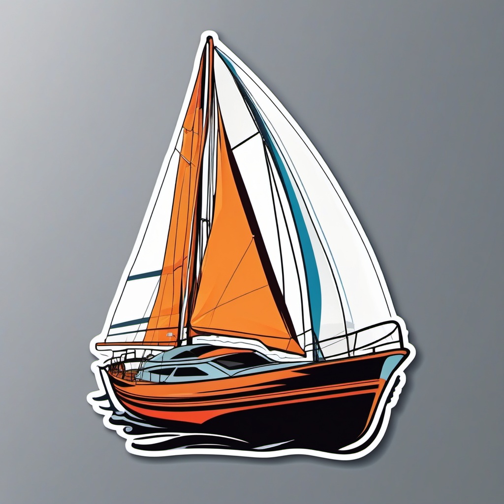 Sailboat Sticker - Sailing boat on calm waters, ,vector color sticker art,minimal