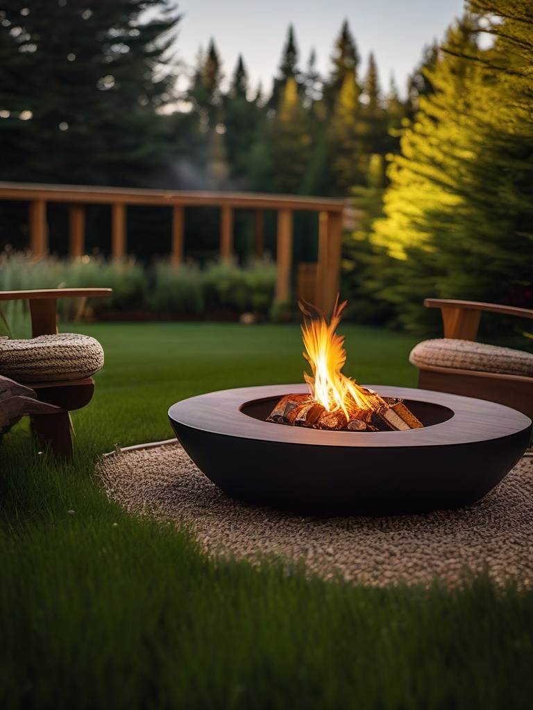 Woodland Backyard Retreat - Woodland backyard retreat with a wood-burning fire pit and forest-like landscaping. realistic, professional photography, bokeh, natural lighting, canon lens, shot on dslr 64 megapixels sharp focus