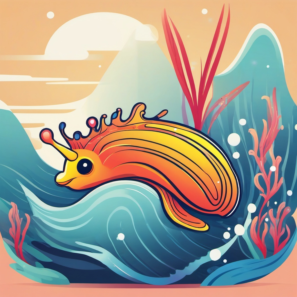 Sea Slug Clip Art - A colorful sea slug gliding through the sea,  color vector clipart, minimal style