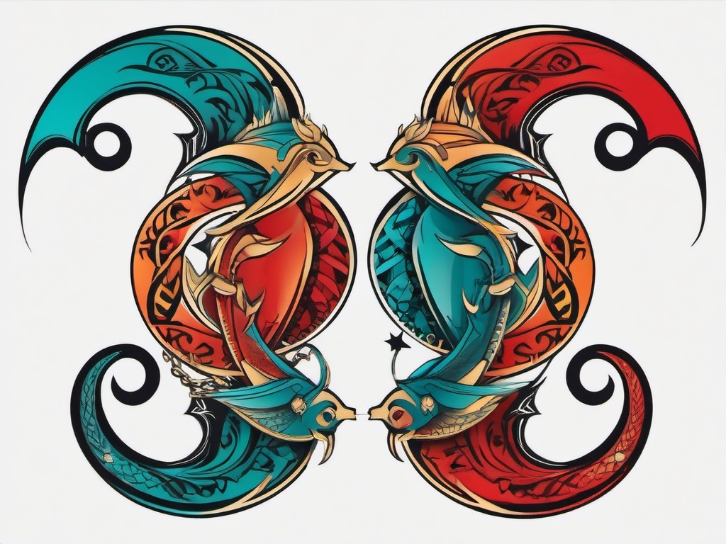 capricorn and pisces tattoo combined  simple vector color tattoo