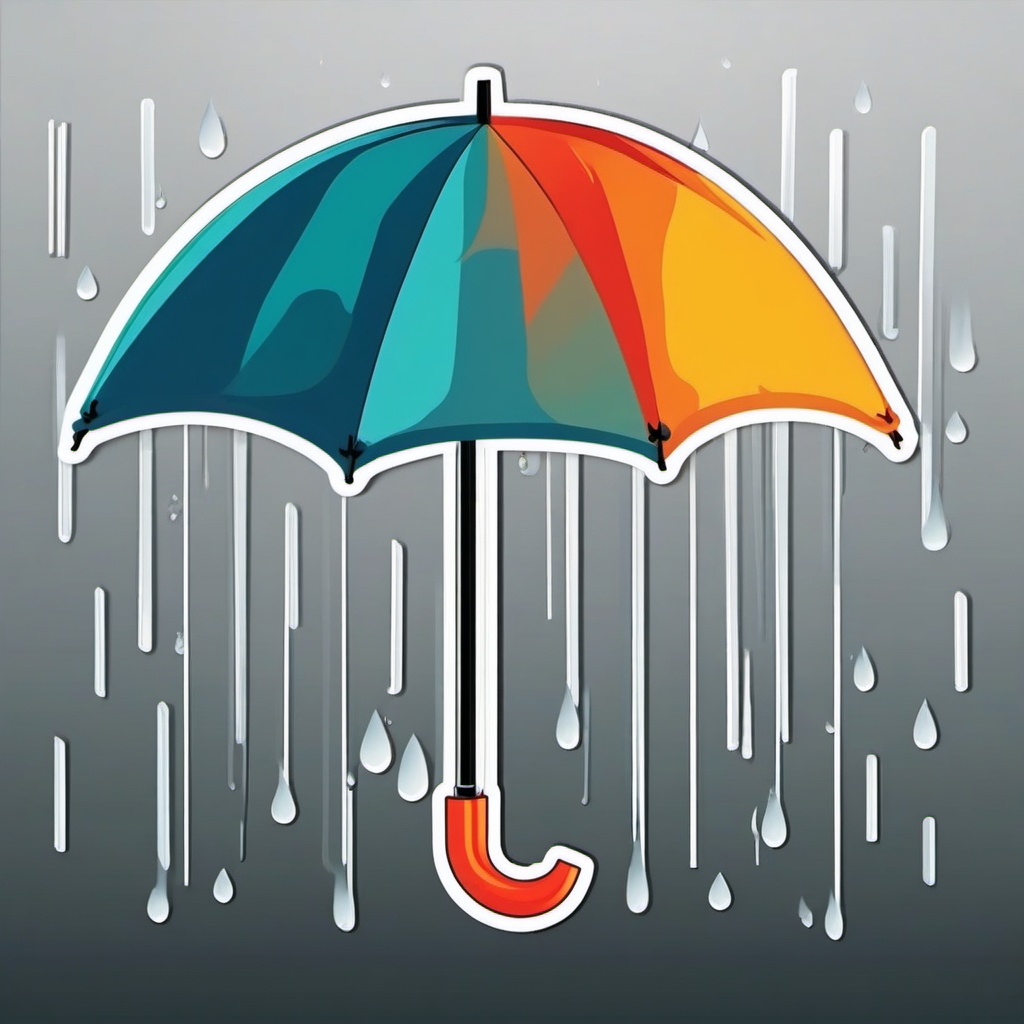 Umbrella in Rain Sticker - Umbrella open in the rain, ,vector color sticker art,minimal