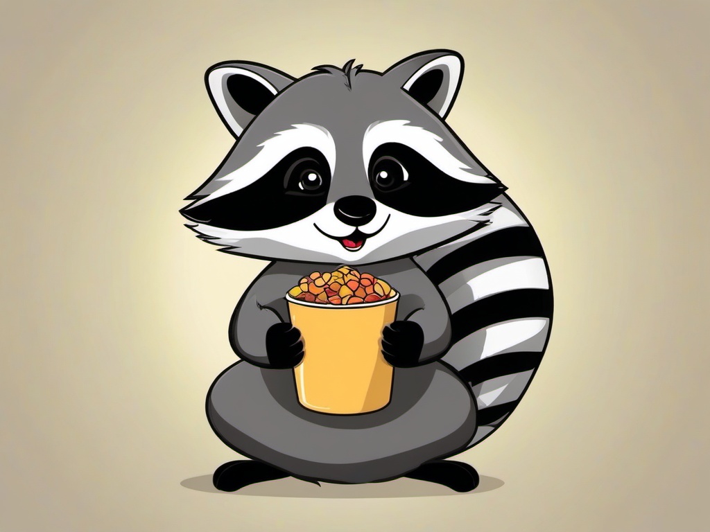 Raccoon Cartoon - Cartoon of raccoon holding a snack  