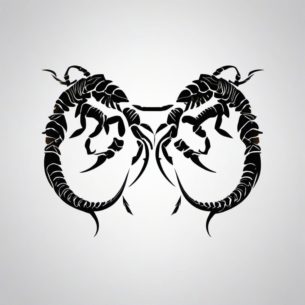 2 Scorpions Tattoo - Showcase the duality of scorpions with a tattoo featuring two scorpions for a dynamic and symbolic design.  simple vector color tattoo,minimal,white background