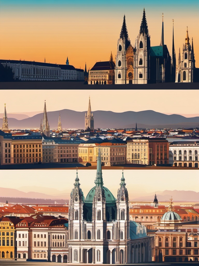 Vienna clipart - St. Stephen's Cathedral and Vienna cityscape, ,color clipart vector style