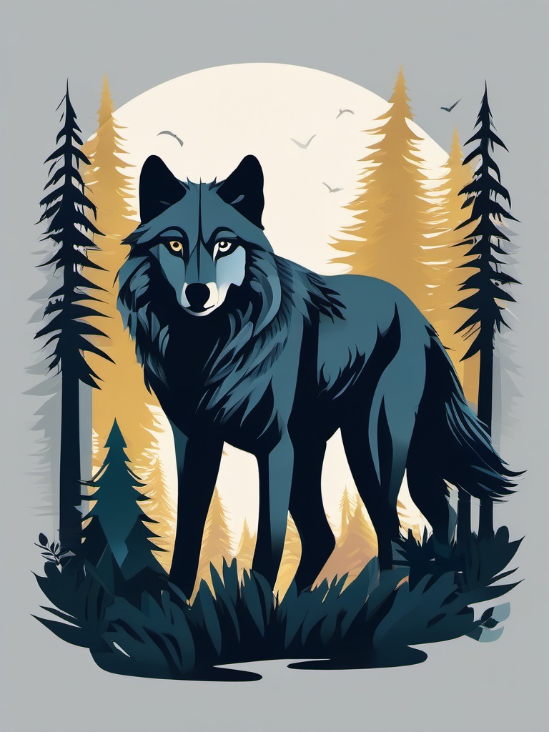 Wolf Clipart in a Forest,Wild wolf roaming the dense forest, representing resilience and independence. 