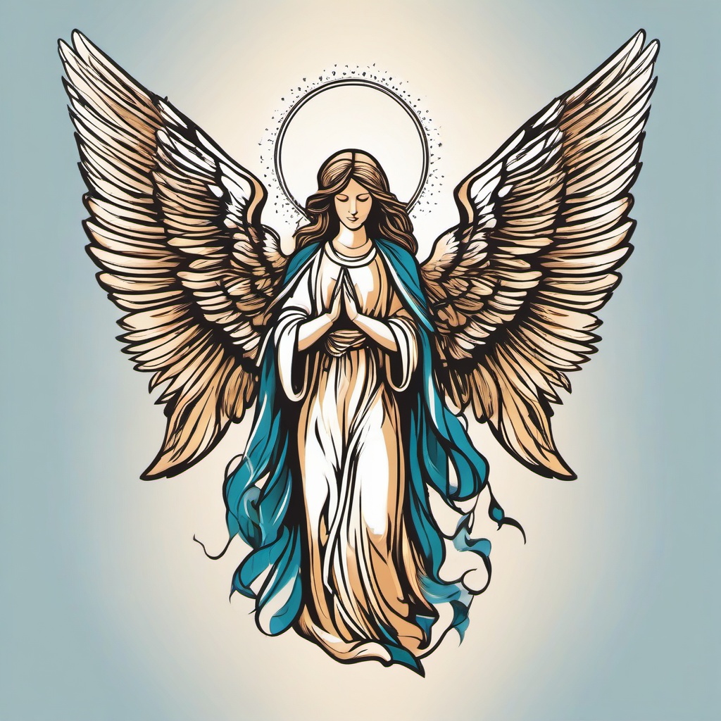 Guardian Angel Prayer Tattoo - Infuse a prayerful element into your guardian angel design.  minimalist color tattoo, vector