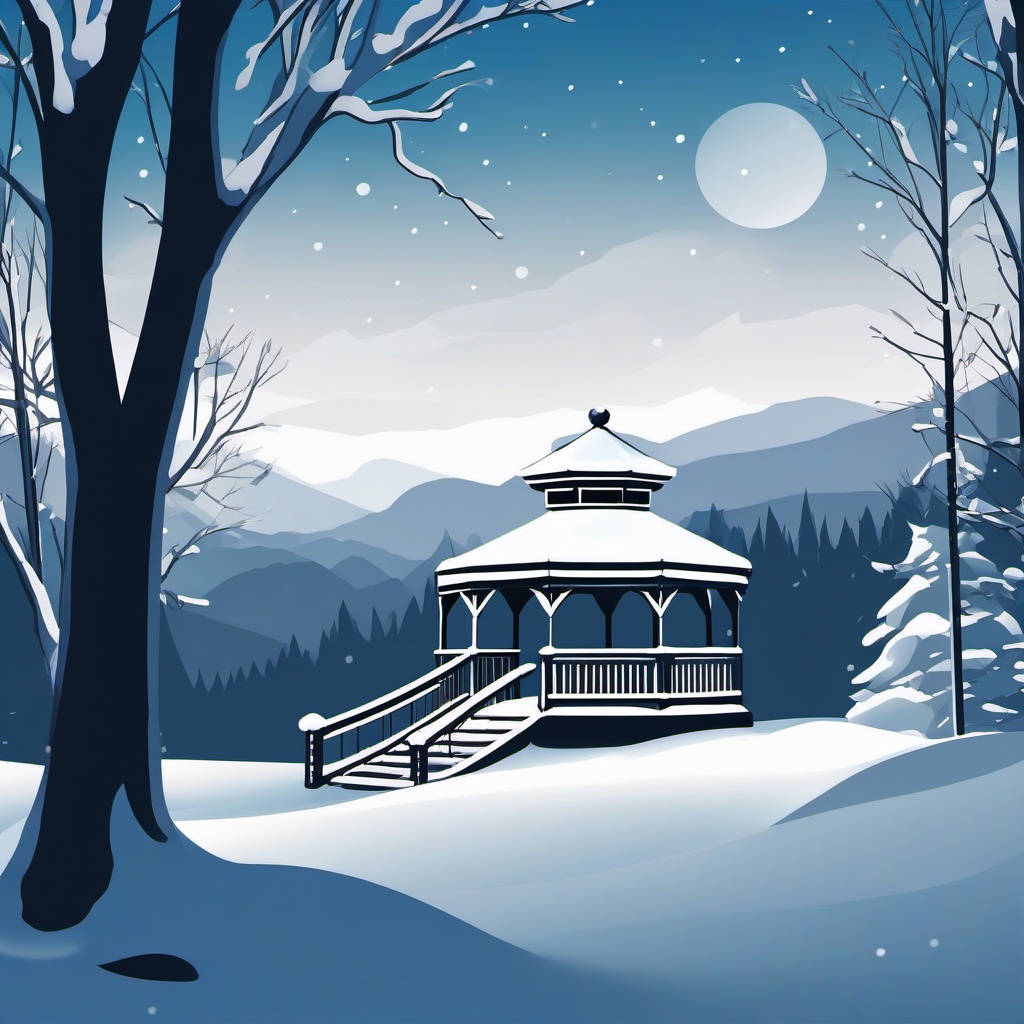 Snow-covered gazebo sticker- Winter tranquility, , sticker vector art, minimalist design